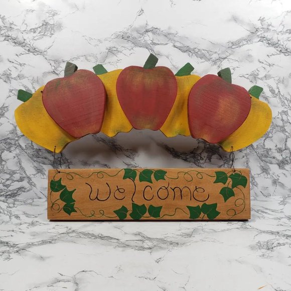 Handmade Solid Wood Apples Welcome Sign Vintage - Picture 1 of 5
